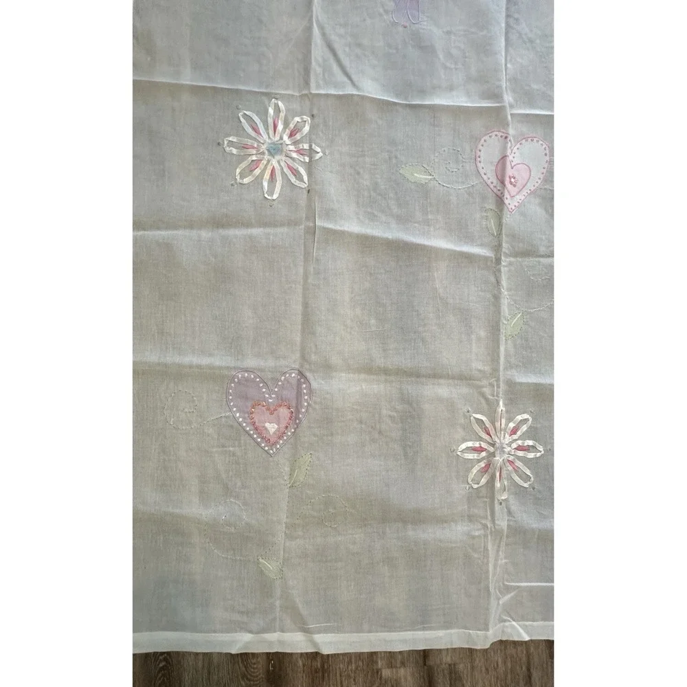 Pottery Barn Kids Sheer Curtain Panel Applique Flowers Pink 44x84 Tab Top Cotton